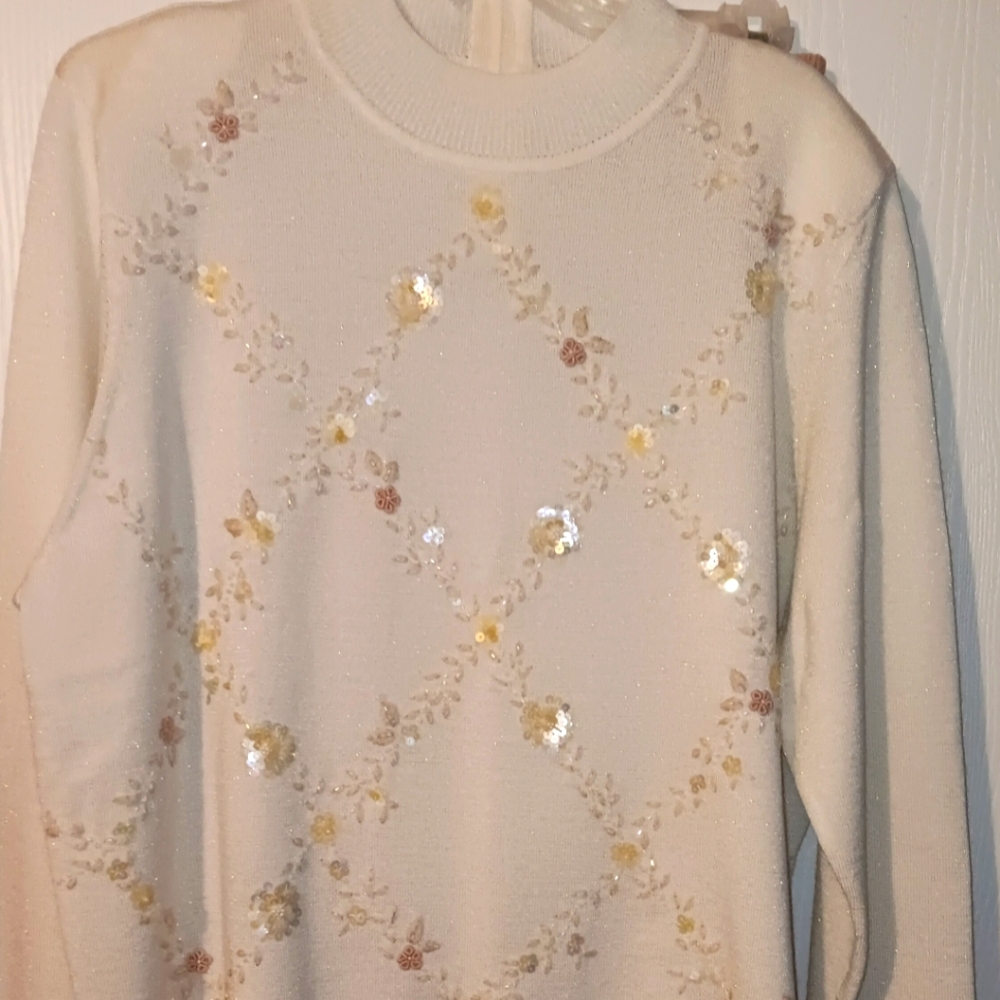 Ivory sequined sweater and pants set